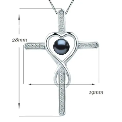 Set Argint, Inel Reglabil Unique, Crucifix Mare si Creole cu Perle Naturale Negre