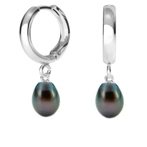 Set Argint, Inel Reglabil Unique, Crucifix Mare si Creole cu Perle Naturale Negre