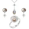 Set Argint, Inel Reglabil Unique, Crucifix Mic si Cercei cu Perle Naturale Lavanda