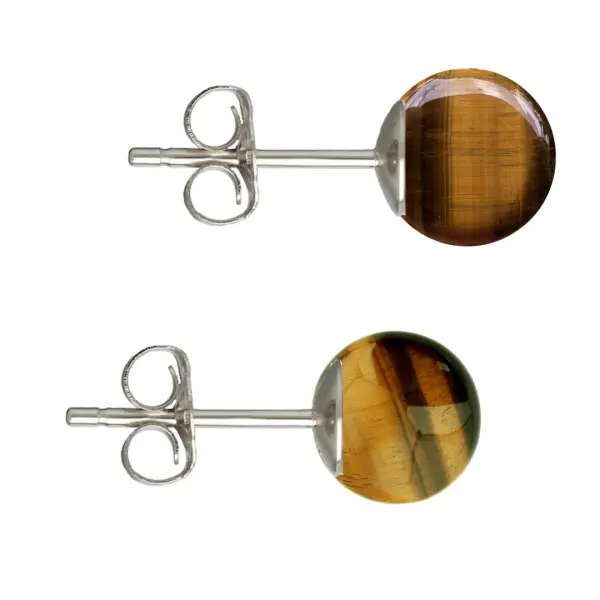 Cercei Argint, Tip Surub, cu Pietre Semipretioase Naturale de Ochi de Tigru de 8 mm