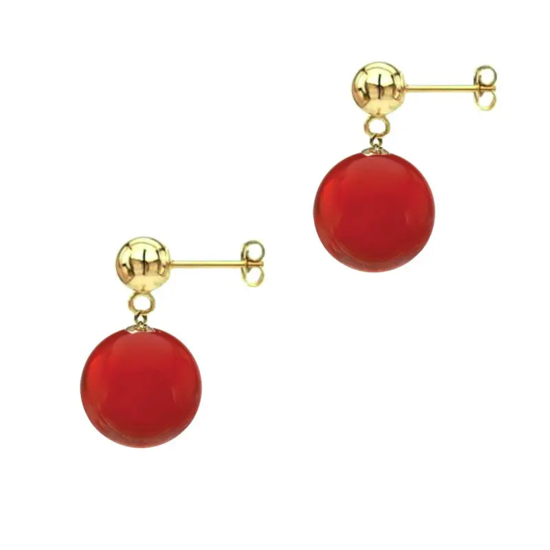 Cercei Aur Galben de 14 karate si Pietre Semipretioase Naturale de Carneol de 8 mm