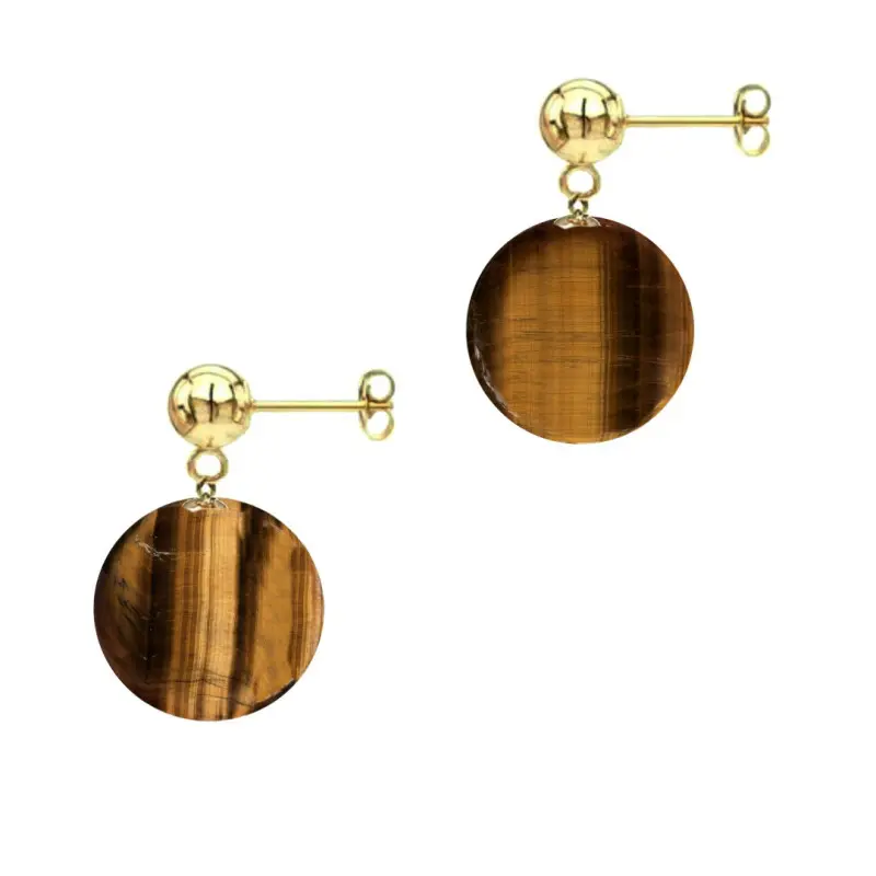 Cercei Aur Galben de 14 karate si Pietre Semipretioase Naturale de Ochi de Tigru de 10 mm