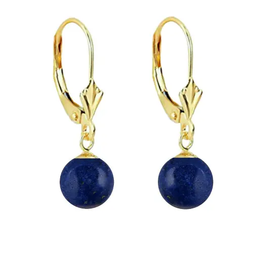 Set Aur 14 karate, Colier cu Pandantiv si Cercei Model Lalea cu Pietre Semipretioase Naturale de Lapis Lazuli de 8 mm