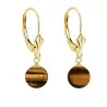 Set Aur 14 karate, Colier cu Pandantiv si Cercei Model Lalea cu Pietre Semipretioase Naturale de Ochi de Tigru de 8 mm