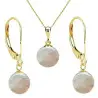 Set Aur 14 karate, Colier cu Pandantiv si Cercei cu Tortita Inchisa cu Pietre Semipretioase Naturale de Cuart Roz de 8 mm