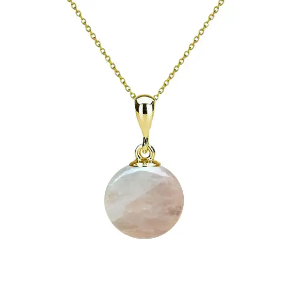 Set Aur 14 karate, Colier cu Pandantiv si Cercei cu Tortita Inchisa cu Pietre Semipretioase Naturale de Cuart Roz de 8 mm