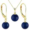 Set Aur 14 karate, Colier cu Pandantiv si Cercei cu Tortita Inchisa cu Pietre Semipretioase Naturale de Lapis Lazuli de 8 mm