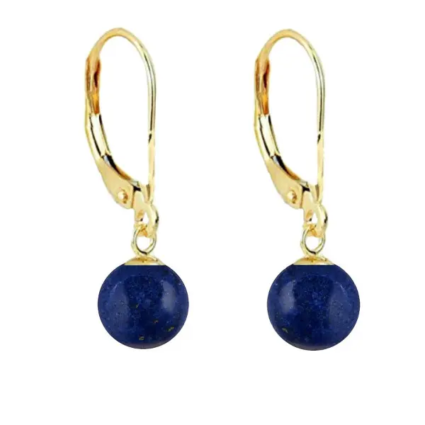 Set Aur 14 karate, Colier cu Pandantiv si Cercei cu Tortita Inchisa cu Pietre Semipretioase Naturale de Lapis Lazuli de 8 mm