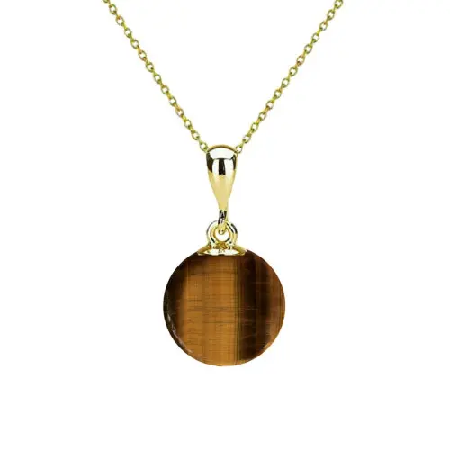 Set Aur 14 karate, Colier cu Pandantiv si Cercei cu Tortita Inchisa cu Pietre Semipretioase Naturale de Ochi de Tigru de 8 mm