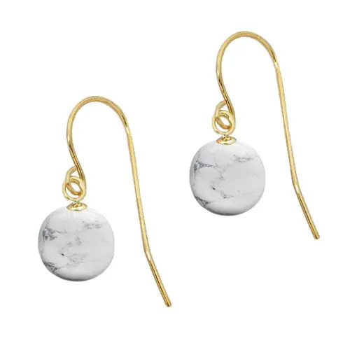Set Aur 14 karate, Colier cu Pandantiv si Cercei cu Tortita Deschisa cu Pietre Semipretioase Naturale de Howlit de 8 mm