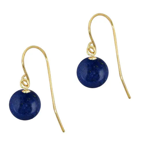 Set Aur 14 karate, Colier cu Pandantiv si Cercei cu Tortita Deschisa cu Pietre Semipretioase Naturale de Lapis Lazuli de 8 mm