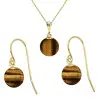 Set Aur 14 karate, Colier cu Pandantiv si Cercei cu Tortita Deschisa cu Pietre Semipretioase Naturale de Ochi de Tigru de 8 mm