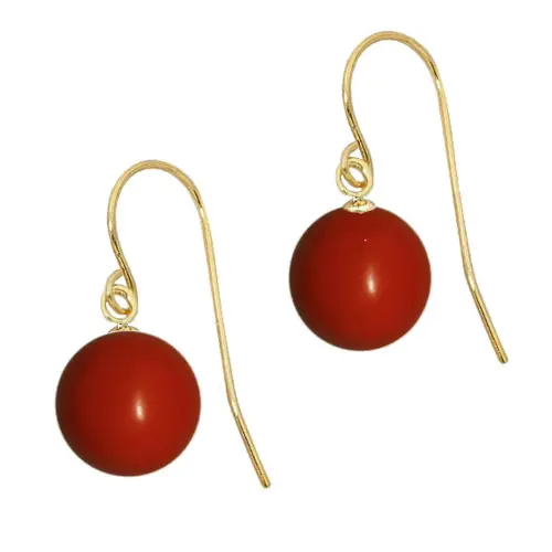 Set Aur 14 karate, Colier cu Pandantiv si Cercei cu Tortita Deschisa cu Pietre Semipretioase Naturale de Coral de 8 mm