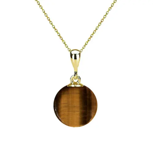 Set Aur 14 karate, Colier cu Pandantiv si Cercei cu Tortita Inchisa cu Pietre Semipretioase Naturale de Ochi de Tigru de 10 mm