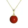 Set Aur 14 karate, Colier cu Pandantiv si Cercei Model Lalea cu Pietre Semipretioase Naturale de Coral de 8 mm
