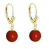 Set Aur 14 karate, Colier cu Pandantiv si Cercei Model Lalea cu Pietre Semipretioase Naturale de Coral de 8 mm