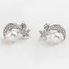 Cercei Argint cu Perle Naturale Albe de 6,5-7 mm si Zirconii