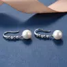 Cercei Argint cu Tortita Deschisa, Zirconii si Perle Naturale Albe de 8-9 mm