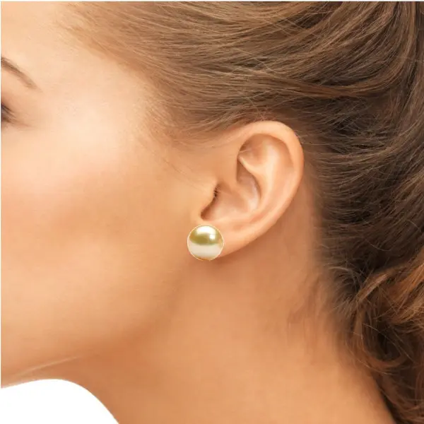 Cercei Kaskadda din Aur de 14k, Tip Surub cu Perle Naturale Crem, Calitatea AAA, de 9-10 mm si Fluturasi de Aur in Silicon