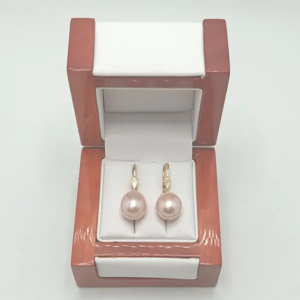 Cercei Aur Galben de 14k cu Perle Naturale Premium Lavanda Mari, Rare, Forma Lacrima, de 11/9 mm