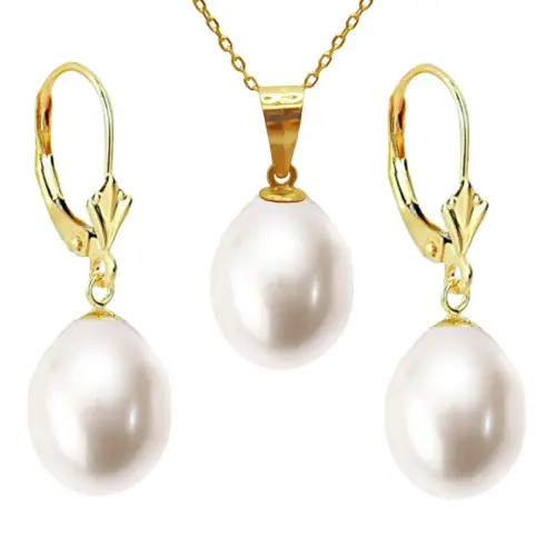 Set Perle Mari 11/9 mm, Aur Galben 14K – Colier și Cercei Lacrimă | KASKADDA®