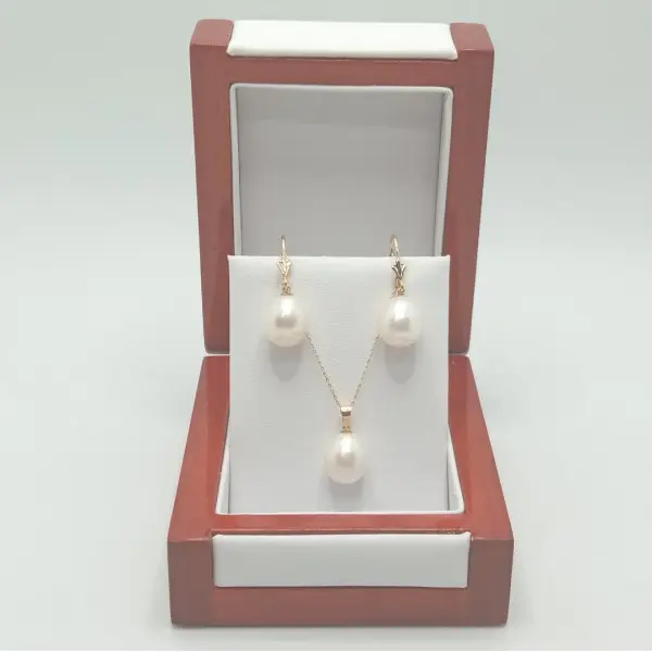 Set Perle Mari 11/9 mm, Aur Galben 14K – Colier și Cercei Lacrimă | KASKADDA®