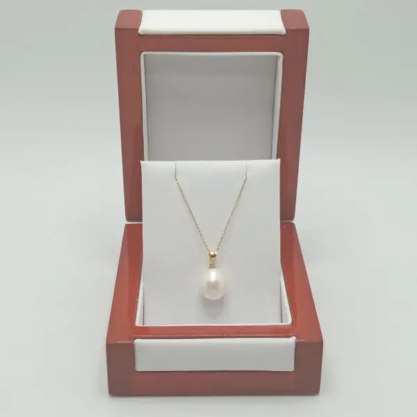 Colier Perla Naturală Albă, 12/9 mm, Aur 14K | KASKADDA®