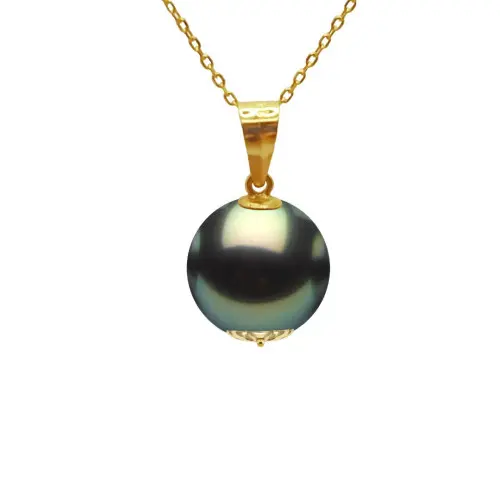 Colier perlă naturală Tahitiană 9 mm, aur galben 14K | KASKADDA®