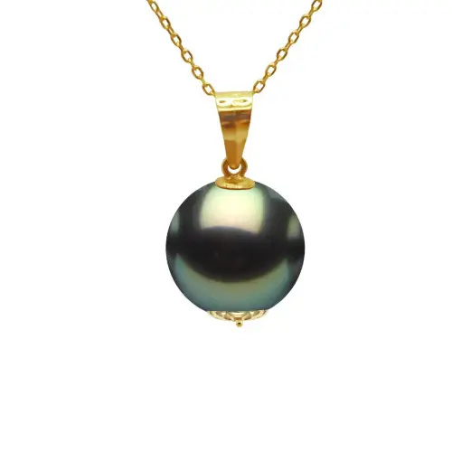 Colier perlă naturală Tahitiană 10 mm, aur galben 14K | KASKADDA®