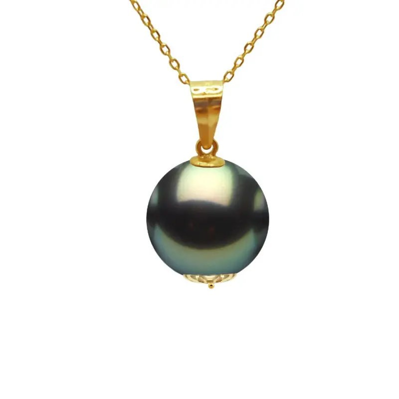 Colier perlă naturală Tahitiană 10 mm, aur galben 14K | KASKADDA® Colier perlă naturală Tahitiană 10 mm, aur galben 14K | KASKADDA®
