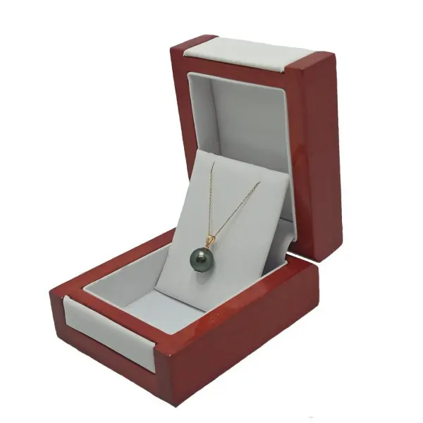 Colier cu Perlă Tahitiană 10 mm, Calitatea AAA, Aur Galben 14K, În Cutie, Trei Sferturi Stânga