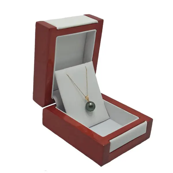 Colier cu Perlă Tahitiană 10 mm, Calitatea AAA, Aur Galben 14K, În Cutie, Trei Sferturi Dreapta