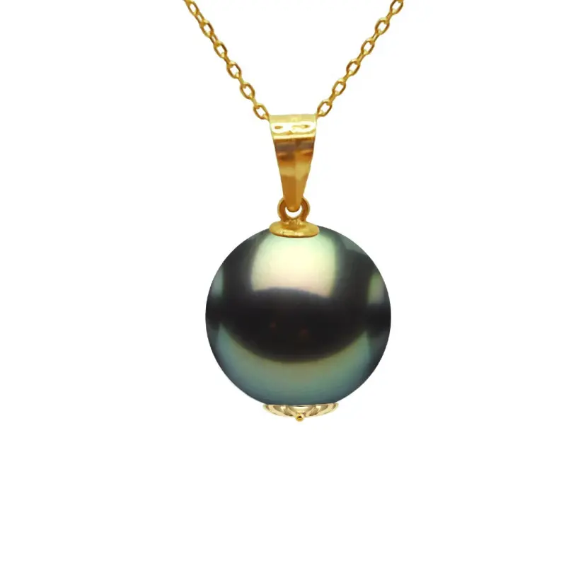 Colier cu Perlă Naturală Tahitiană 11 mm, Calitatea AAA, Aur Galben 14K – KASKADDA®