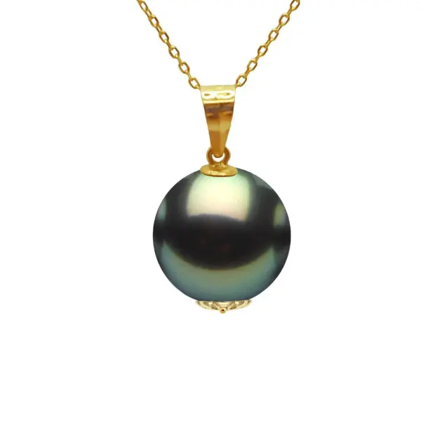 Colier cu Perlă Naturală Tahitiană 11 mm, Calitatea AAA, Aur Galben 14K – KASKADDA®