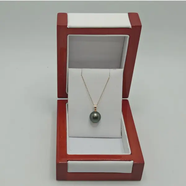 Colier cu Perlă Naturală Tahitiană 11 mm, Calitatea AAA, Aur Galben 14K, Cutie de Bijuterii, Vedere Frontală