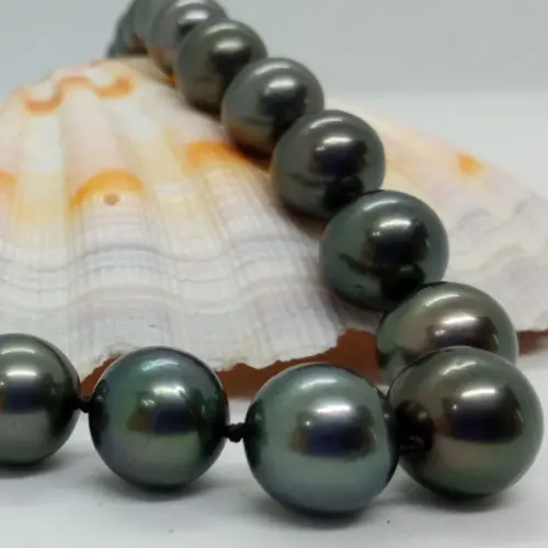 Colier Perle Naturale Tahitiene Premium de 9 - 11 mm cu Inchizatoare din Aur Galben de 14k