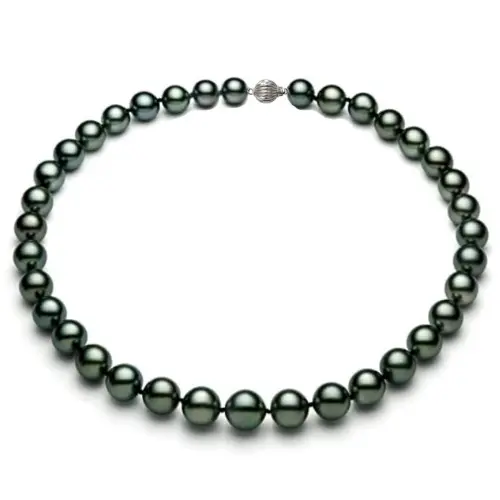 Colier Kaskadda cu Perle Naturale Tahitiene Premium de 9 - 11 mm si Inchizatoare din Aur Alb de 14k