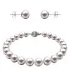 Set Aur Alb de 14k Bratara si Cercei Tip Surub cu Perle Naturale Albe de 6-7 mm si Inchizatoare Sferica