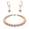 Set Aur Galben 14 k Bratara si Cercei Tortita Model Lalea cu Perle Naturale Lavanda de 6-7 mm si Inchizatoare Filigranata