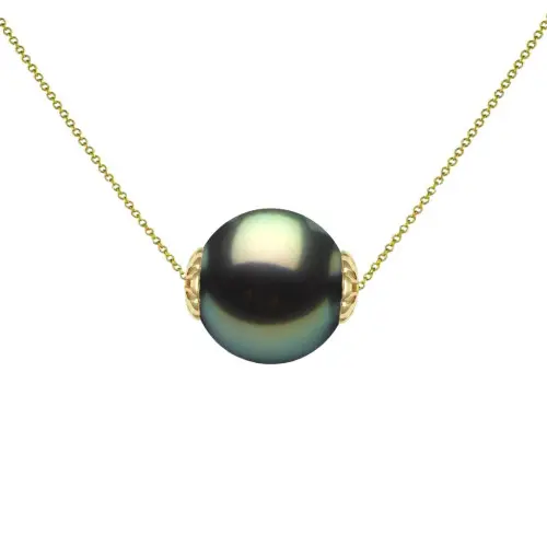Colier perlă naturală Tahitiană 10 mm, aur galben 14K | KASKADDA®