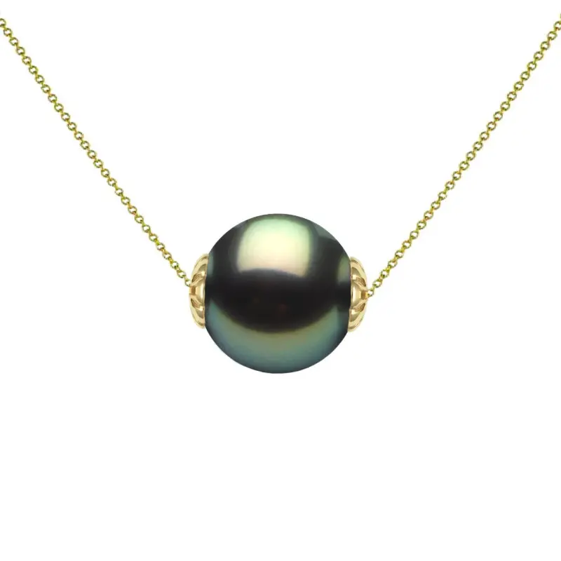Colier perlă naturală Tahitiană 10 mm, aur galben 14K | KASKADDA® Colier perlă naturală Tahitiană 10 mm, aur galben 14K | KASKADDA®