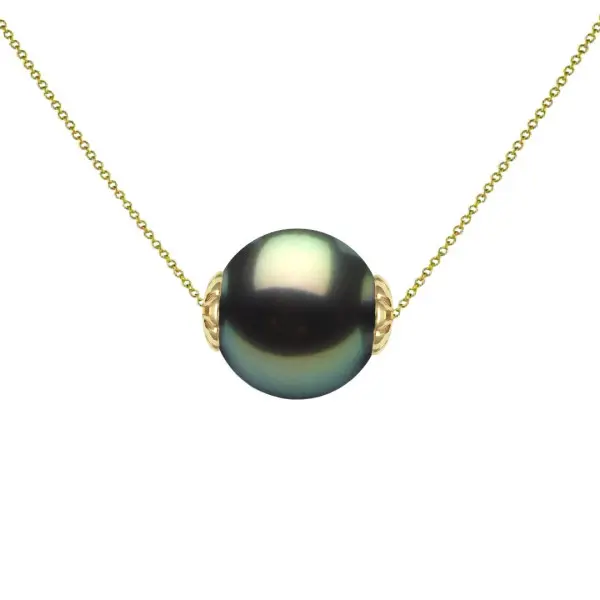 Colier perlă naturală Tahitiană 10 mm, aur galben 14K | KASKADDA®