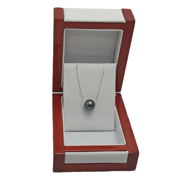 Colier cu Perlă Tahitiană 10 mm, Calitatea AAA, Aur Galben 14K, În Cutie, Vedere Frontală
