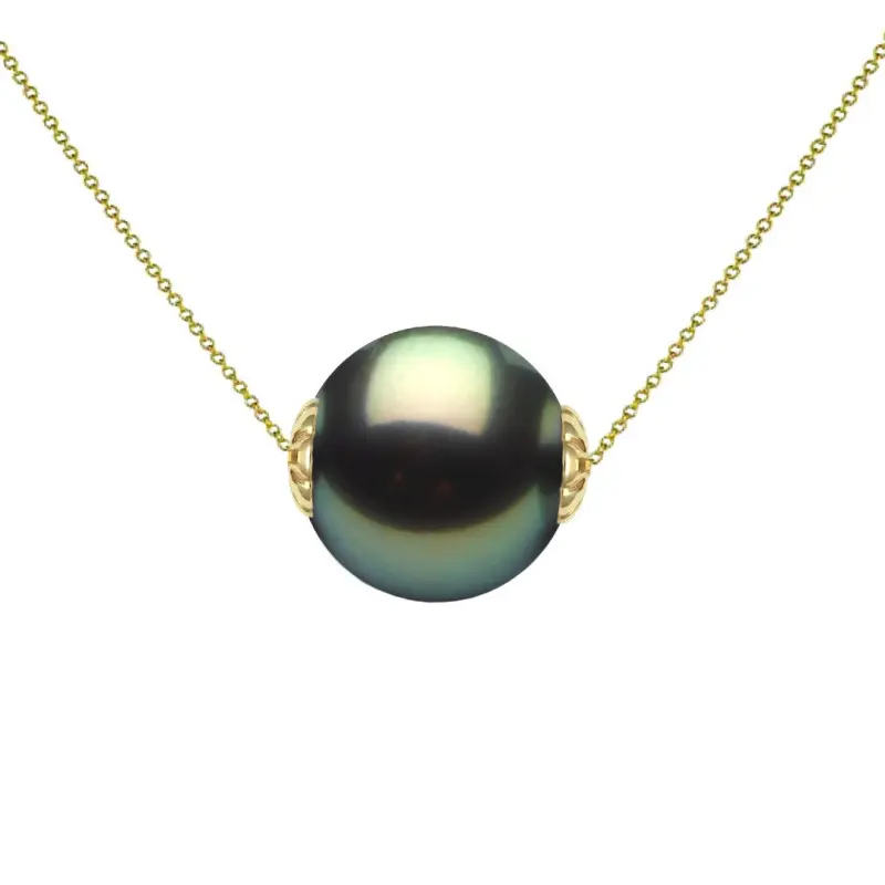Colier perlă naturală Tahitiană 11 mm, aur galben 14K | KASKADDA® Colier perlă naturală Tahitiană 11 mm, aur galben 14K | KASKADDA®