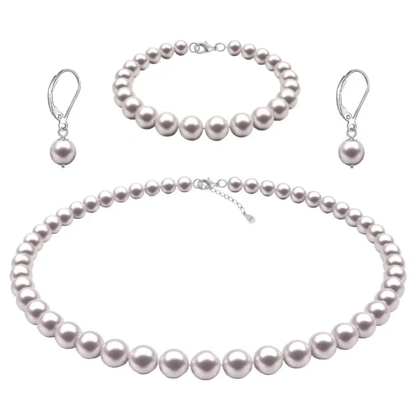Set Argint, Colier, Bratara si Cercei Tortita Inchisa cu Perle Naturale Albe de 6-7 mm