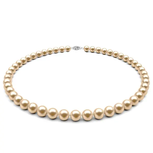 Set Aur Alb 14 k, Colier, Bratara si Cercei Tortita Model Lalea cu Perle Naturale Crem de 7-8 mm si Inchizatori Filigranate