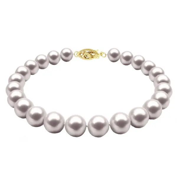 Set Aur Galben 14 k, Colier, Bratara si Cercei Tip Surub cu Perle Naturale Albe de 7-8 mm si Inchizatori Filigranate