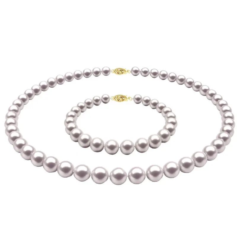 Set Colier si Bratara cu Perle Naturale Albe de 7-8 mm si Inchizatori Filigranate din Aur Galben de 14 karate