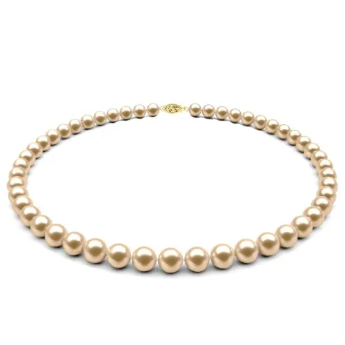 Set Colier si Bratara cu Perle Naturale Crem de 7-8 mm si Inchizatori Filigranate din Aur Galben de 14 karate