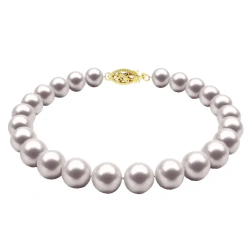 Set Colier si Bratara cu Perle Naturale Albe de 6-7 mm si Inchizatori Filigranate din Aur Galben de 14 karate